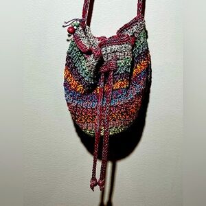 Mudd Crochet Shoulder Crossbody Bag Multicolored Bohemian Festival Small Slouch